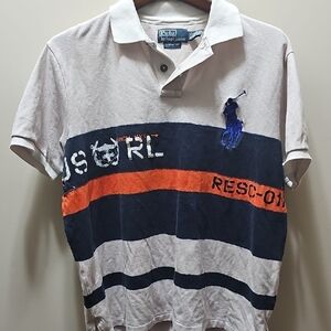 Polo by Ralph Lauren Cream and Blue Striped Polo Shirt
